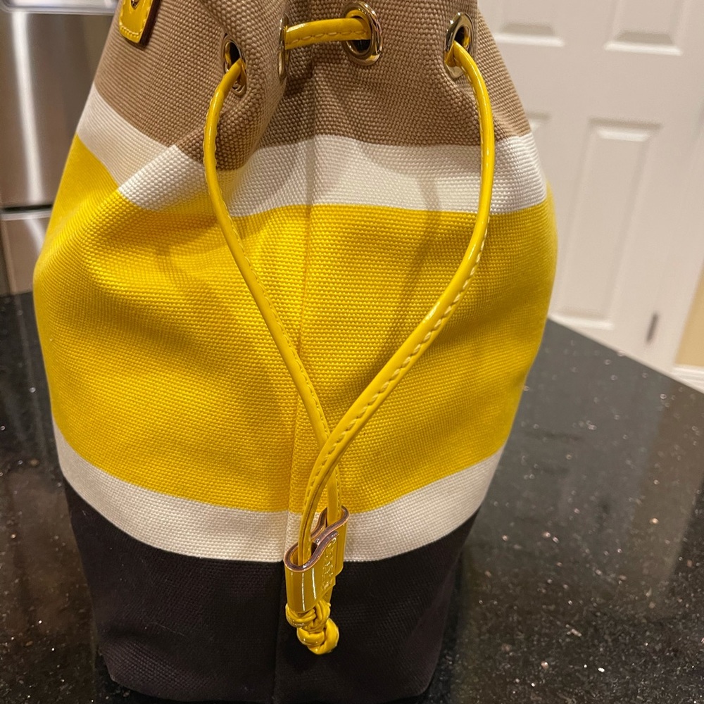 KATE SPADE LARGE YELLOW & WHITE & BLACK STRIPED TOTE BAG SHOULDER BAG - Picture 13 of 15